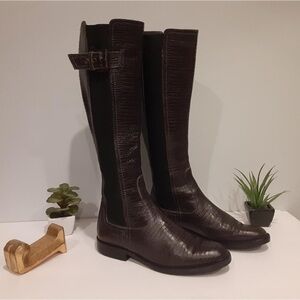 Giorgio Armani Brown armani croco embossed knee high boots